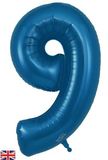 Oaktree 34inch Number 9 Metallic Navy Blue - Foil Balloons